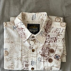 Eddie Bauer Cream and Brown Map Print Shirt